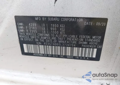 2020 Subaru Impreza 5-Door z USA, uszkodzony, nr VIN 4S3GTAB60L3734704